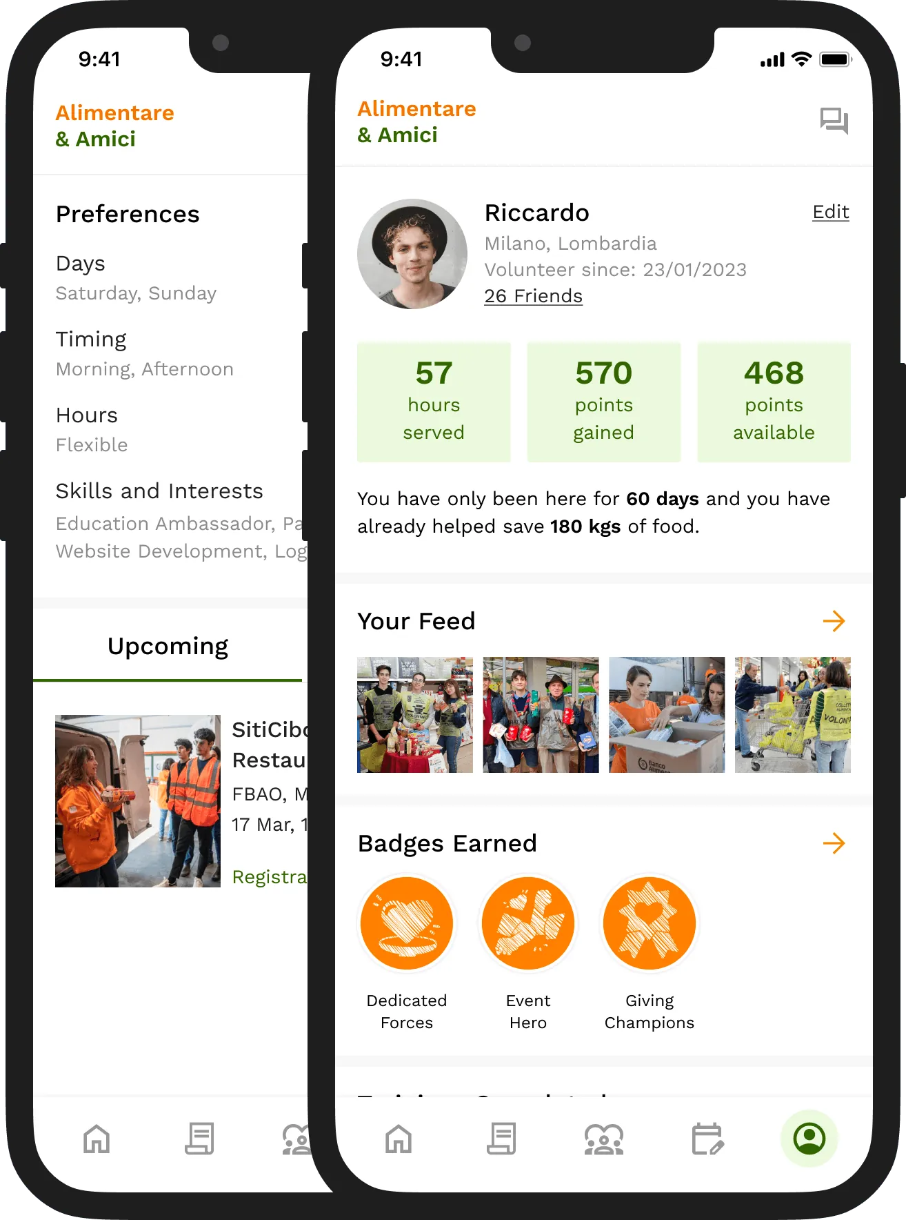 Preferences and profile with badges screens